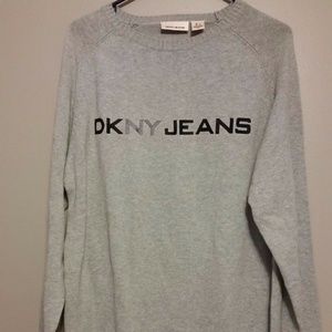 DKNY JEANS Men's Large Cotton Logo Sweater Gray